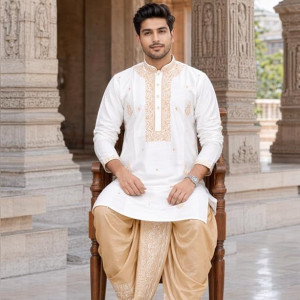 Men's Khadi Silk Embroidered Kurta (White)