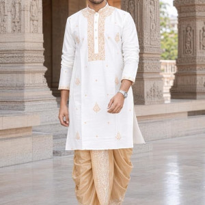 Men's Khadi Silk Embroidered Kurta (White)